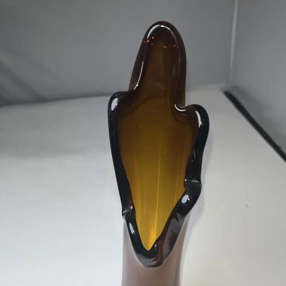 Vintage MCM 5 Finger Swung Vase 12” Amber Brown Root Beer - Picture 7 of 7